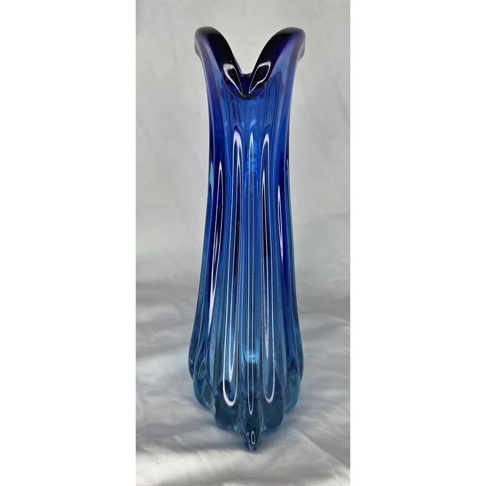 Large Vintage Mid Century Murano Mermaid Tail Blue Glass Vase No Tag & Chips
